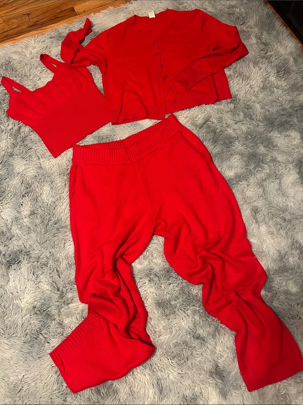 PINK 3 Pc Knit Sweater Lounge Pants, Button Cardigan, & Tank